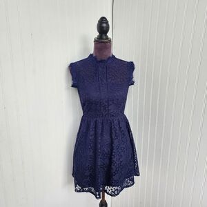 XTRAORDINARY Sleeveless Navy Blue Lace Fit & Flare Party Dress Mock Neck XS